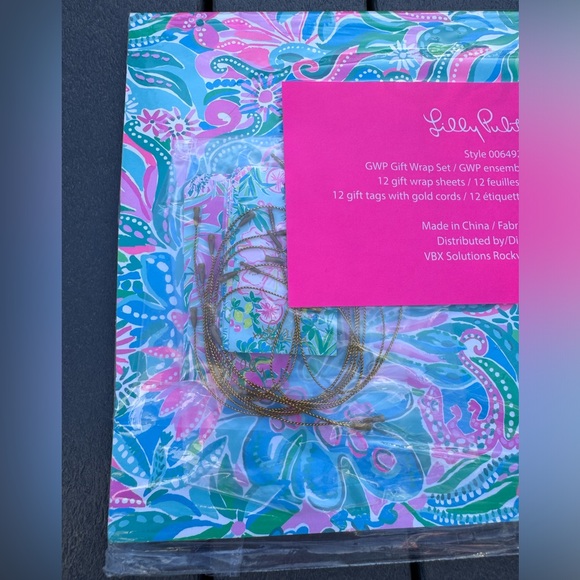 NWT Lilly Pulitzer Gift Wrap Set 12 Sheets & Tags Turquoise Oasis Golden Hour - Picture 8 of 9